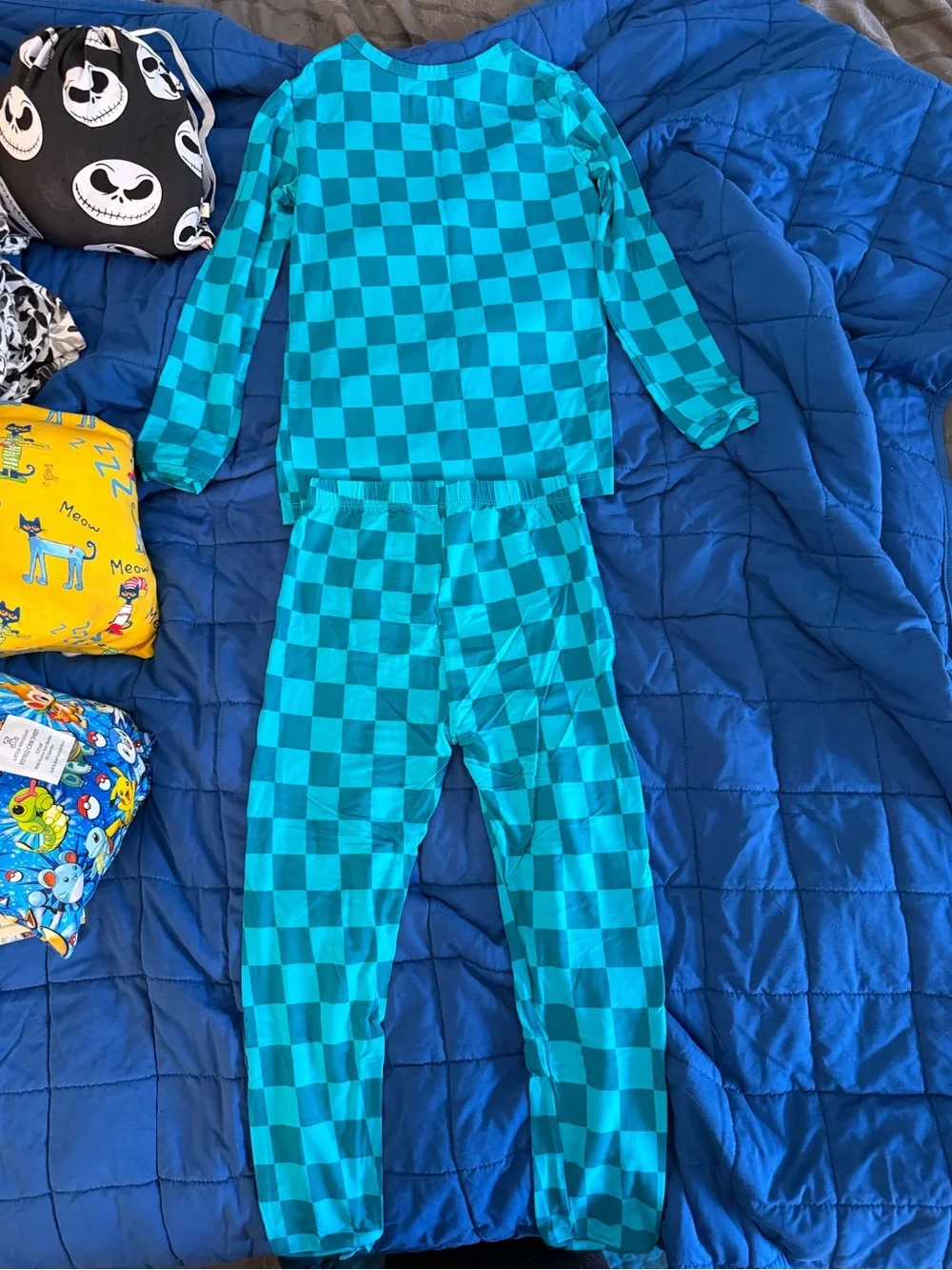 Lama Littles Teal Checks Long Sleeve Pants PJ Set 4T VGUC